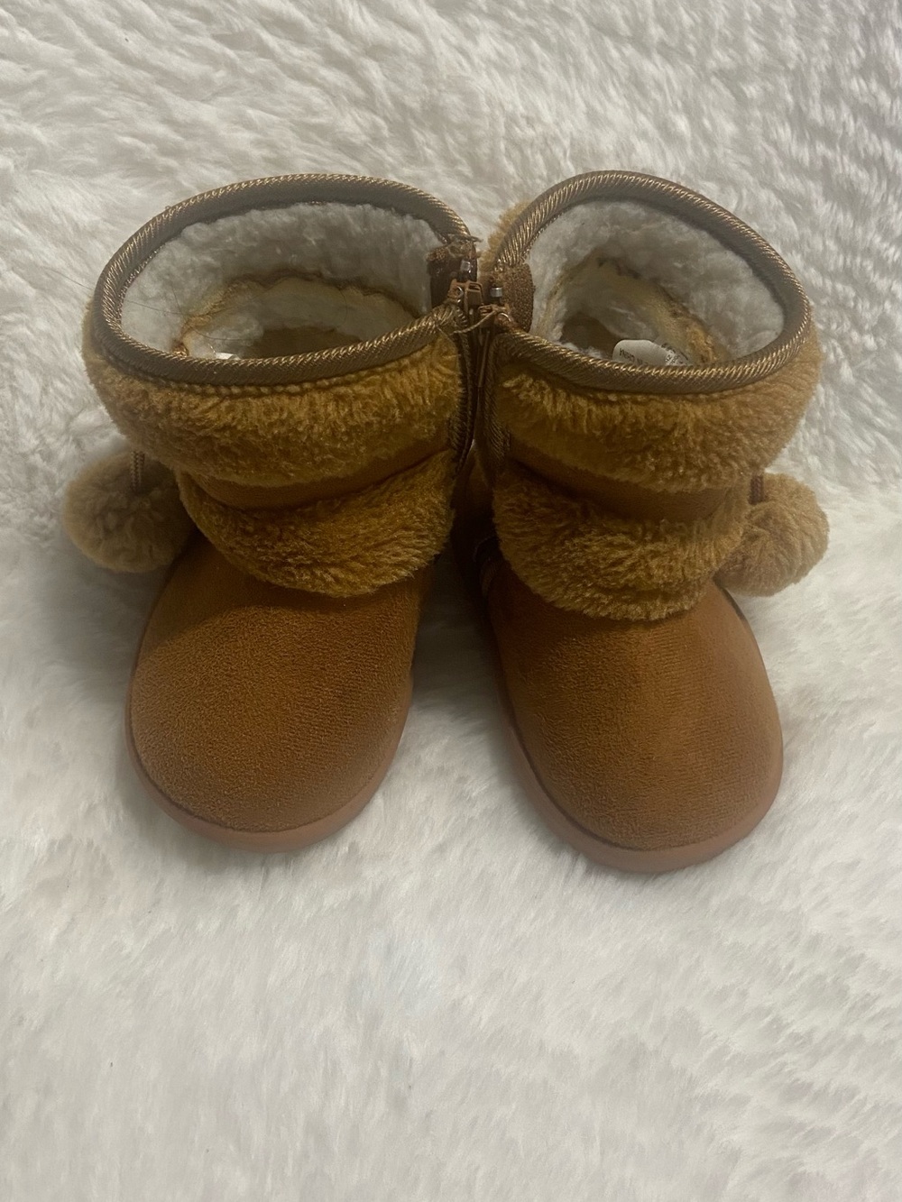 Cozy Kids Brown Fuzzy Pom-Pom Winter Boots